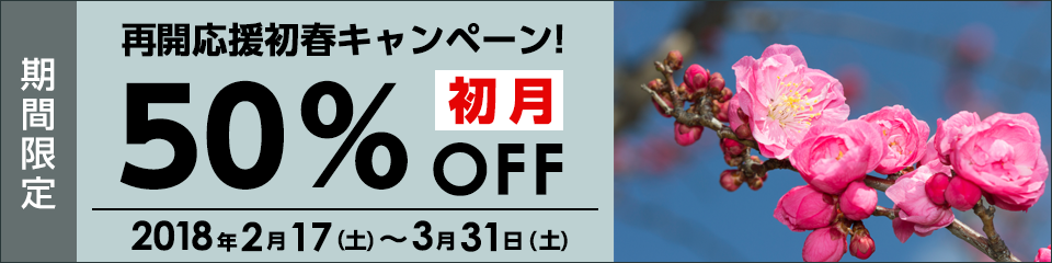再開応援初春キャンペーン初月50%OFF！