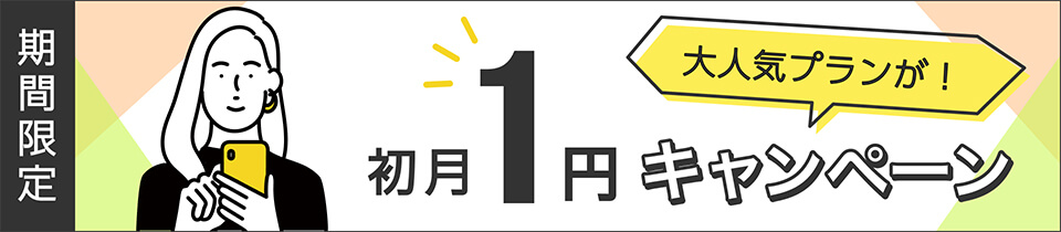 ◆期間限定◆初月1円キャンペーン 10プラン1円！